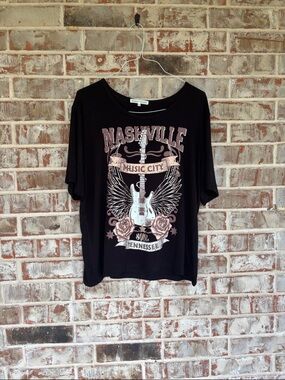 Madison + Hudson Black Glittery Nashville Music City Guitar Top